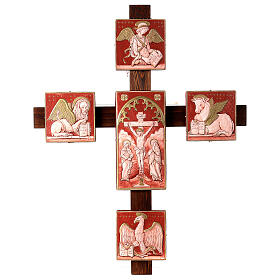 Nave cross with Evangelists and Crucifixion, plaster and copper, 50x40 in
