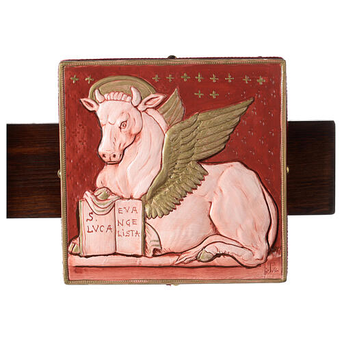 Krzyż nawowy z ewangelistami i sceną Ukrzyżowania – drewno, gips marmoryzowany i miedź galwanizowana, 130 × 100 cm 7