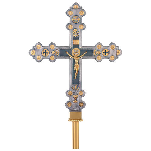 Croix de procession bois pin cuivre Christ tridimensionnel 50x40 cm 1