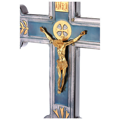 Croix de procession bois pin cuivre Christ tridimensionnel 50x40 cm 2