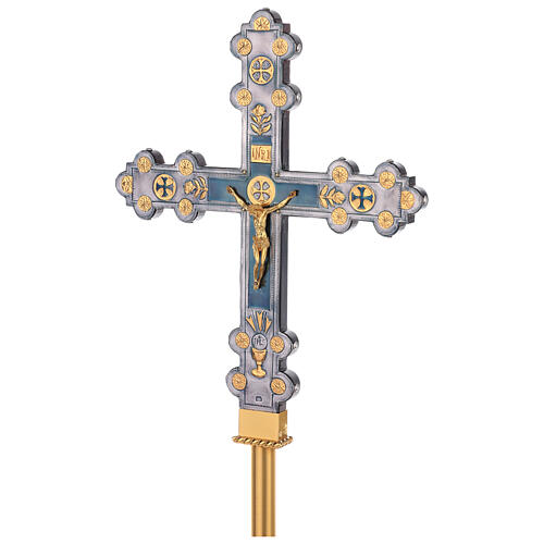 Croix de procession bois pin cuivre Christ tridimensionnel 50x40 cm 3