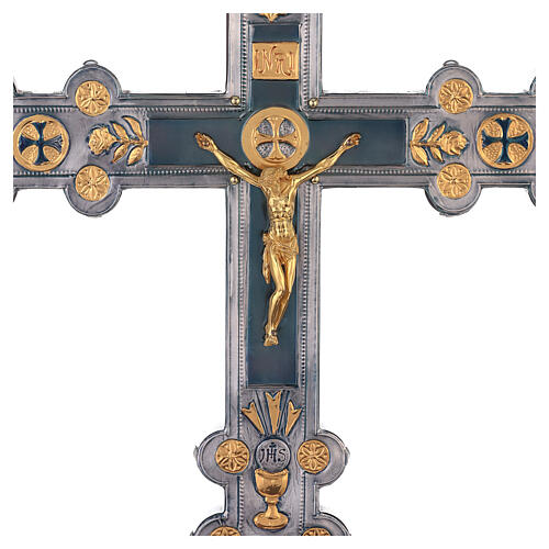 Croix de procession bois pin cuivre Christ tridimensionnel 50x40 cm 5