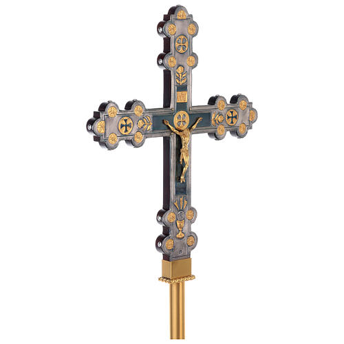 Croix de procession bois pin cuivre Christ tridimensionnel 50x40 cm 6
