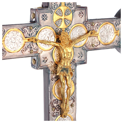 Croix de procession bois cuivre Évangélistes style byzantin 60x45 cm 2