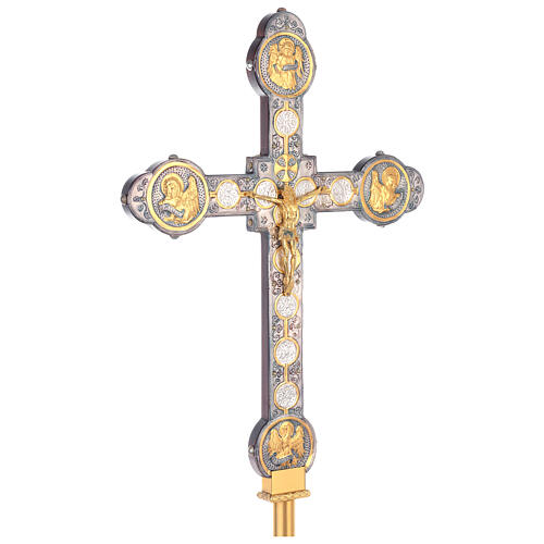 Croix de procession bois cuivre Évangélistes style byzantin 60x45 cm 6