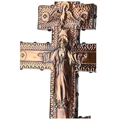 Croix de procession orthodoxe cuivre Marie et Crucifixion 45x25 cm 4
