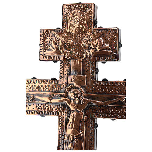Croix de procession orthodoxe cuivre Marie et Crucifixion 45x25 cm 6