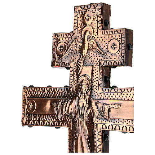 Croix de procession orthodoxe cuivre Marie et Crucifixion 45x25 cm 9