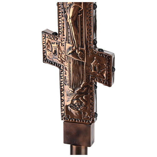 Croix de procession orthodoxe cuivre Marie et Crucifixion 45x25 cm 12