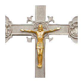 Processional cross with Christ and the four evangelists on a silver metal base, 95 in