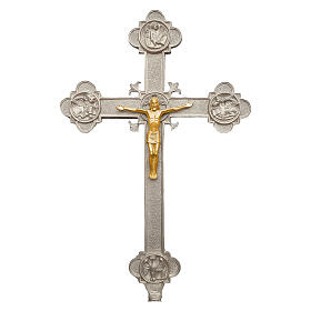 Croce astile cristo e quattro evangelisti base in metallo finitura argentata 240 cm