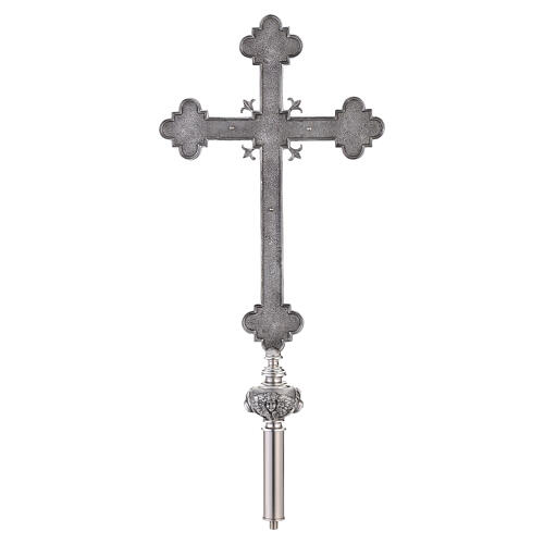 Cruz processional com Cristo e os Quatro Evangelistas base em metal acabamento prateado 240 cm 11