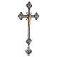 Cruz processional com Cristo e os Quatro Evangelistas base em metal acabamento prateado 240 cm s7