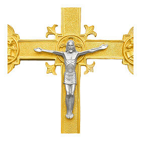 Processional Cross with Christ and Four Evangelists, Golden Finish Metal Base, 240 cm