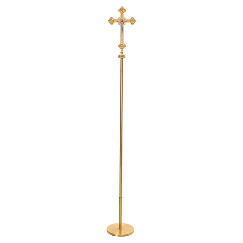 Processional Cross with Christ and Four Evangelists, Golden Finish Metal Base, 240 cm 3