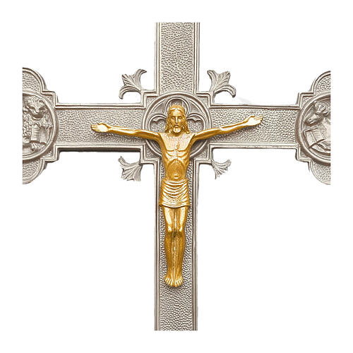 Cruz procesional Cristo y cuatro evangelistas base de mármol acabado plateado 240 cm 2