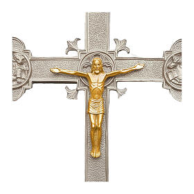 Croix processionnelle Christ et quatre évangélistes base en marbre finition argentée 240 cm