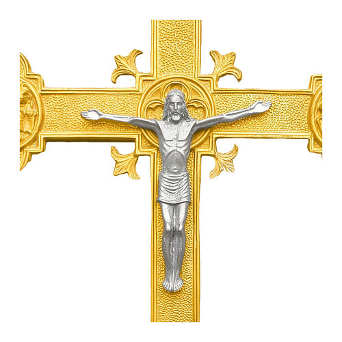 Croix de procession Christ et quatre évangélistes sur base en marbre finition dorée 240 cm 2