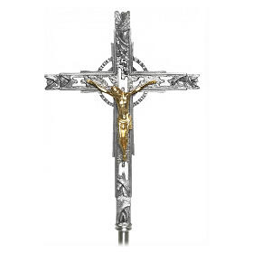 Modern processional cross with pierced silver finish, 150 cm