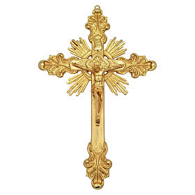 Wall-mounted baroque-style gold crucifix, 16x12 in