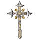 Bicolor brass wall crucifix with trefoil ends and rays, 45x30 cm s1