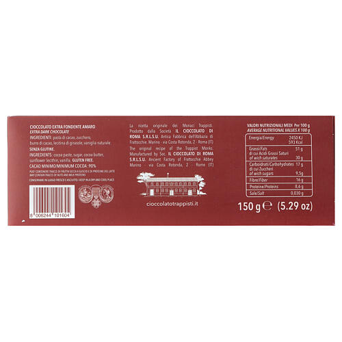Extra dunkle Bitterschokolade 90% Kakao 150 g Trappisten Frattocchie 3