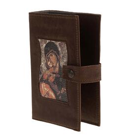 Mappe aus dunkelbraunem Leder mit Madonna und Jesuskind (4 Bände)