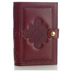 Liturgie-Einband aus burgunderrotem Echtleder mit verzierten Kreuzen (4 Bände)