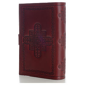 Liturgie-Einband aus burgunderrotem Echtleder mit verzierten Kreuzen (4 Bände)
