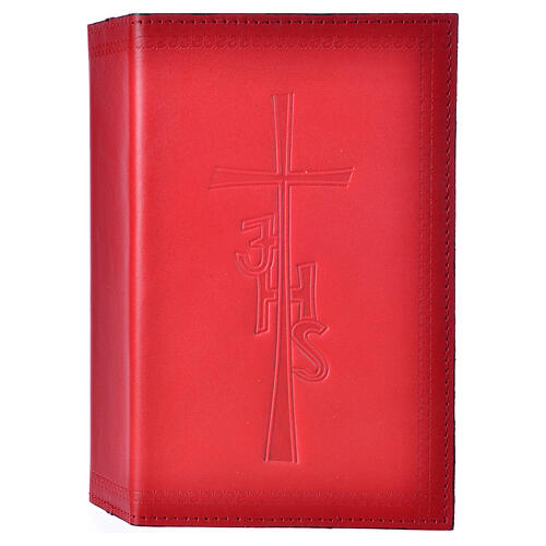 Capa Liturgia Horas 4 vol. couro vermelho cruz IHS 3