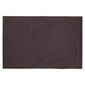 Einband fűr Stundengebet aus dunkelbraunem Leder mit Bild der Heiligen Familie (4 Bände)