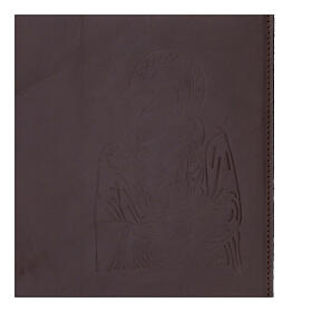 Einband fűr Stundengebet aus dunkelbraunem Leder mit Bild der Heiligen Familie (4 Bände)