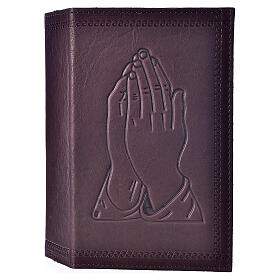 Einband fűr Stundengebet aus dunkelbraunem Leder mit betenden Händen (4 Bände)