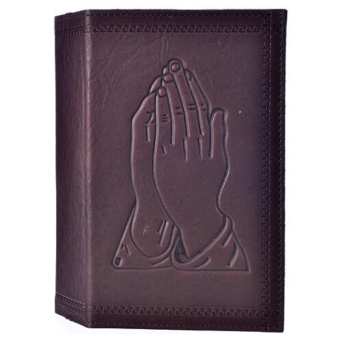 Einband fűr Stundengebet aus dunkelbraunem Leder mit betenden Händen (4 Bände) 4