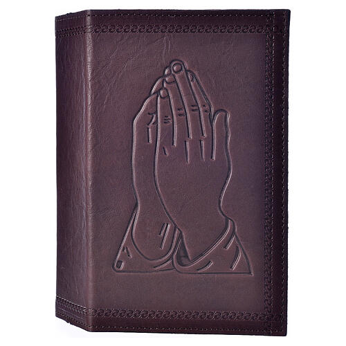 Einband fűr Stundengebet aus dunkelbraunem Leder mit betenden Händen (4 Bände) 1