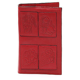 Einband fűr Stundengebet (4 Bände) aus rotem Leder mit Evangelisten