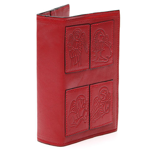 Einband fűr Stundengebet (4 Bände) aus rotem Leder mit Evangelisten 4