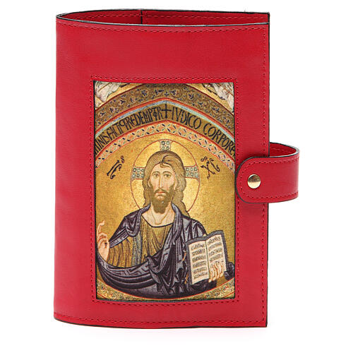 Einband (4 Bände) aus rotem Leder mit Bild vom Pantokrator 1