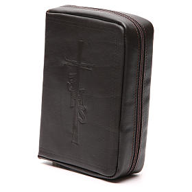 Custodie lit. ore 4 vol.: Copri Liturgia delle Ore 4 vol. croce IHS pelle testa di moro zip