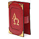 Einband fűr Stundengebet (4 Bände) aus rotem Leder mit Alpha-Omega Symbolen und Magnet s1