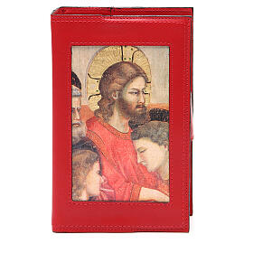 Brevier-Einband (4 Bände) aus rotem Leder mit Piktographie von Giottos letztem Abendmahl