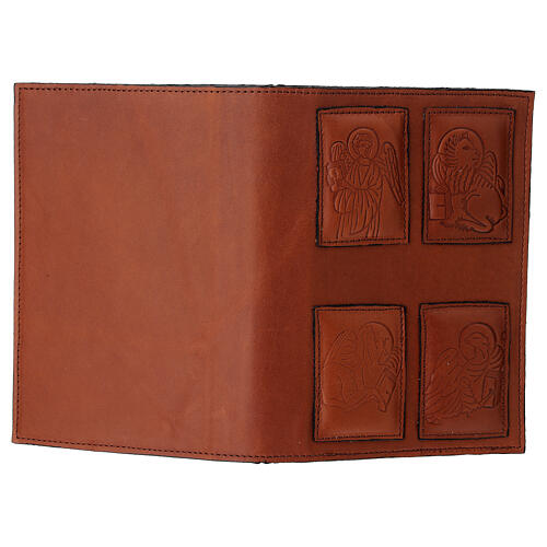 Etui na 4 tomy Liturgii Godzin z brązowej skóry, z 4 ewangelistami 3