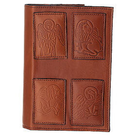 Capa Liturgia das Horas 4 volumes couro marrom 4 evangelistas