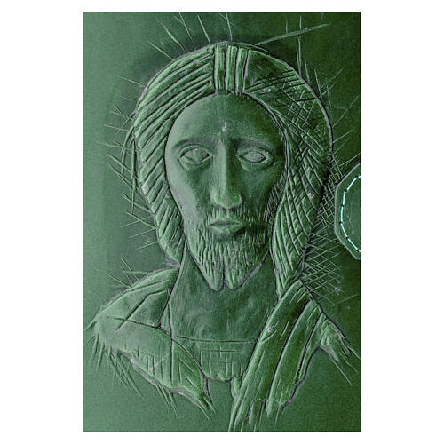 Copertina volto Cristo verde 4 vol. vera pelle 2