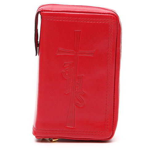 Einband fűr Stundengebet (Einzelband) aus rotem Leder mit IHS-Kreuz und Reißverschluss 1