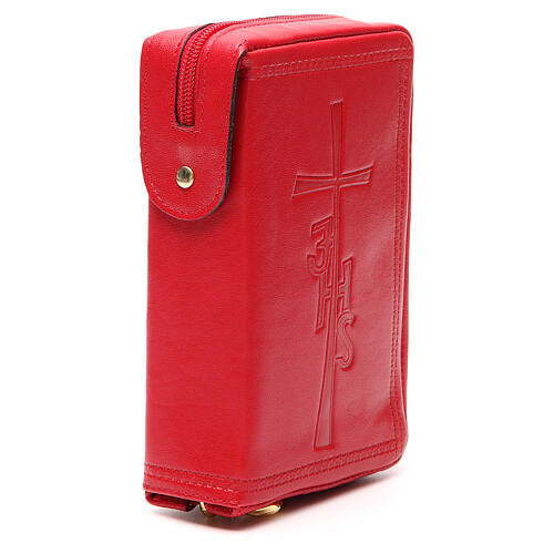 Einband fűr Stundengebet (Einzelband) aus rotem Leder mit IHS-Kreuz und Reißverschluss 4