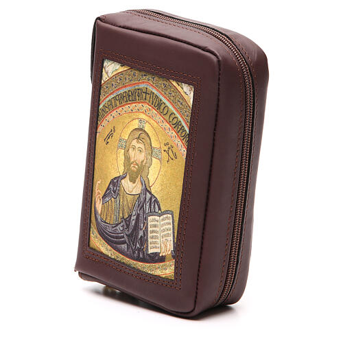 Einband fűr Stundengebet (4 Bände) aus braunem Leder mit Jesus aus Cefalù und Reißverschluss 2