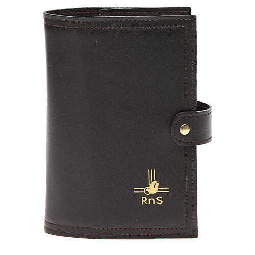 Einband fűr Stundengebet (4 Bänder) aus dunkelbraunem Leder mit RnS-Symbol 1