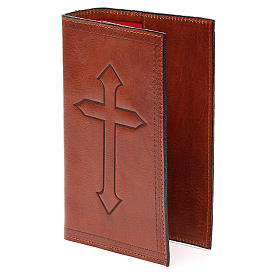 Custodie lit. ore 4 vol.: Custodia 4 Vol. marrone pelle Croce impressa