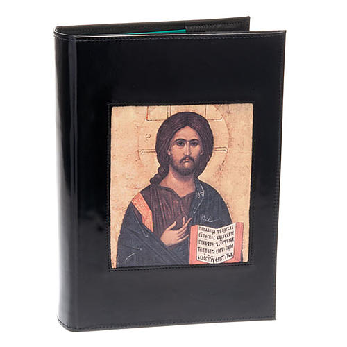 Etui lectionnaire , noir, cuir, image du Christ Pantocrator 1